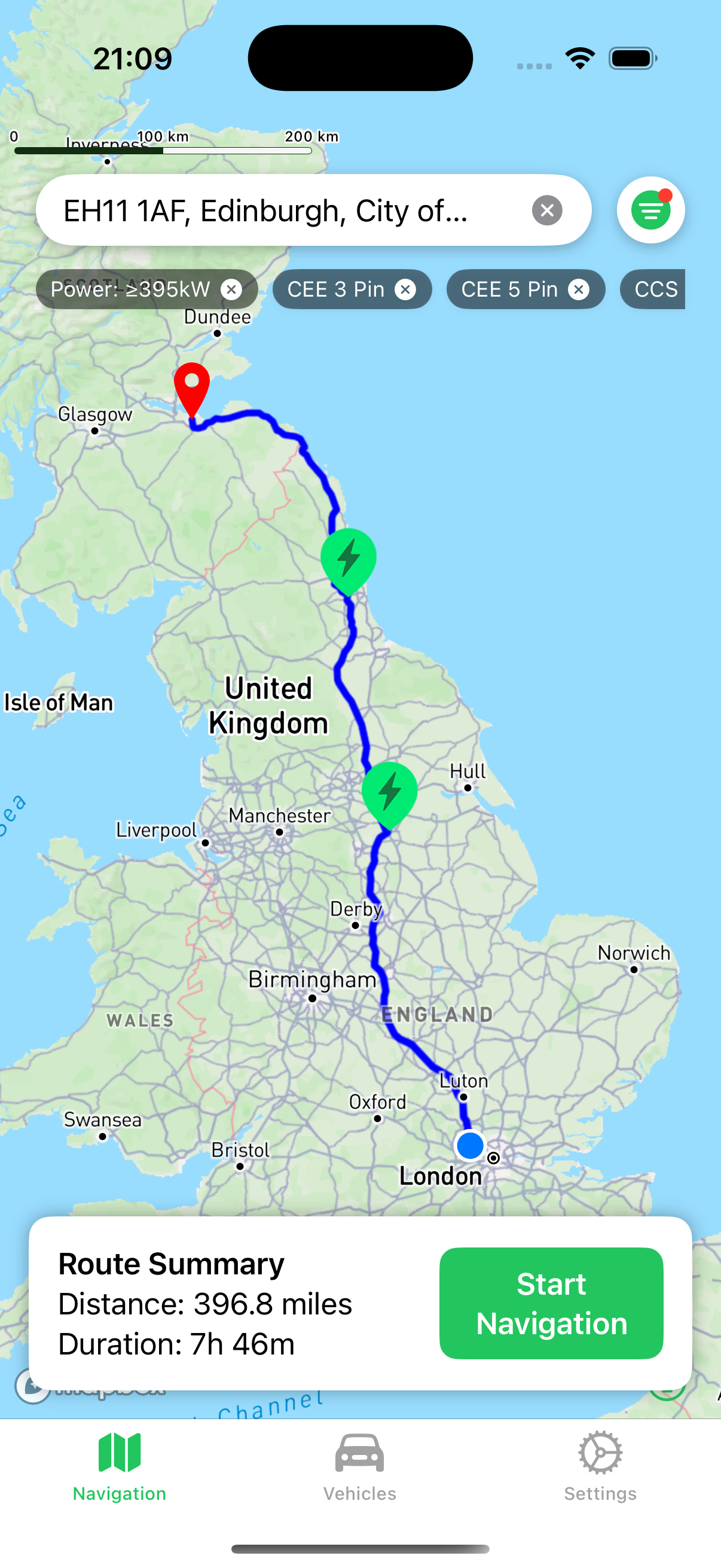 Volt app route planning map